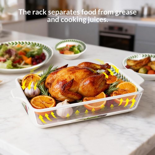 ACMLIFE Ceramic Casserole Dish for Oven, Ceramic Baking Dish Set with Roasting Racks, Floral Baking Dishes for Oven Lasagna Pan, Large Baking Dish with Handles, Durable and Oven Safe Pan, Gift Packaging 4 Pcs Set(13"x8"+10.3"x6.3") (Beauty Roasting Rack)