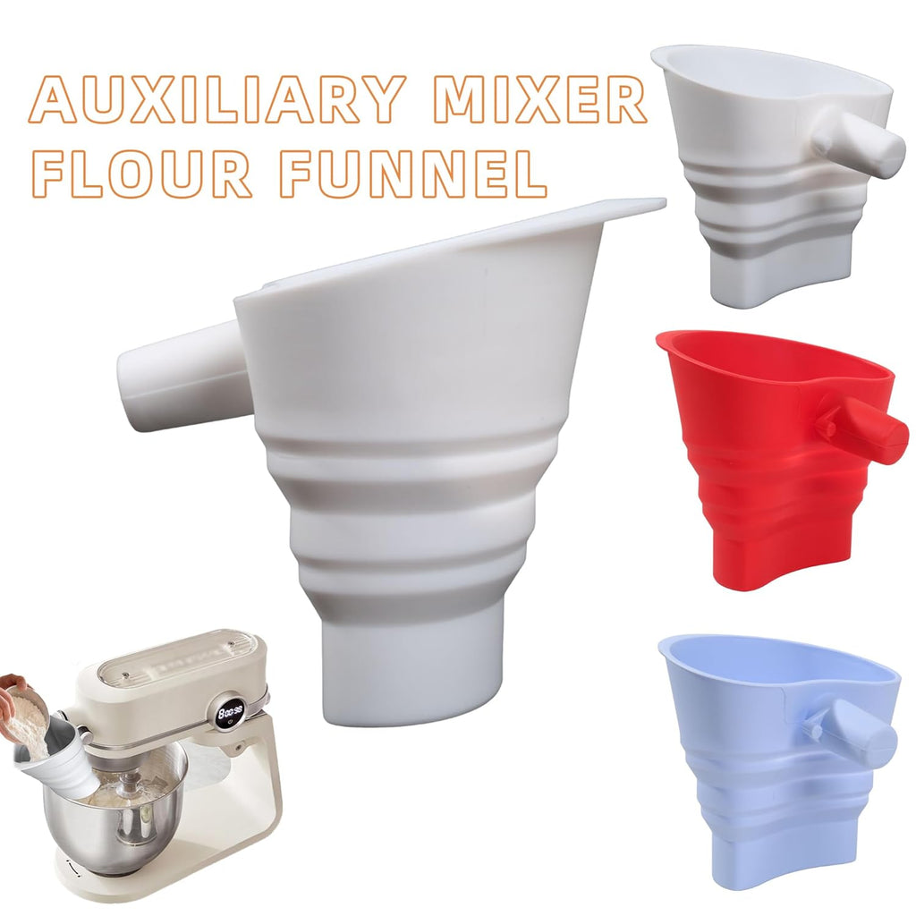 Skiennix Flour Funnel for KitchenAid Mixer - Easy Pour Silicone Kitchen Funnel | Dishwasher Safe (White)