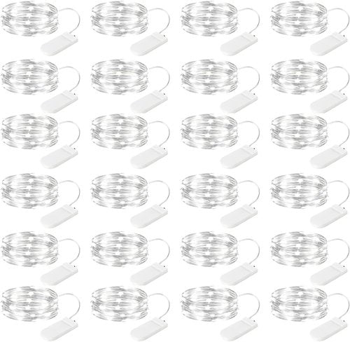 Brightown Fairy Lights - 24 Pack Battery Operated 7Ft Mini String Lights | Waterproof Silver Wire for Bedroom, Patio, Wedding & Christmas Decor (Pure White)