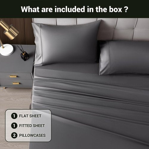 Shilucheng Queen Sheet Sets, Blend Rayon Derived from Bamboo, Breathable & Cooling Bed Sheets 4 Piece, Deep Pocket Up to 16", Hotel Silky Bedding for Hot Sleepers, Dark Grey
