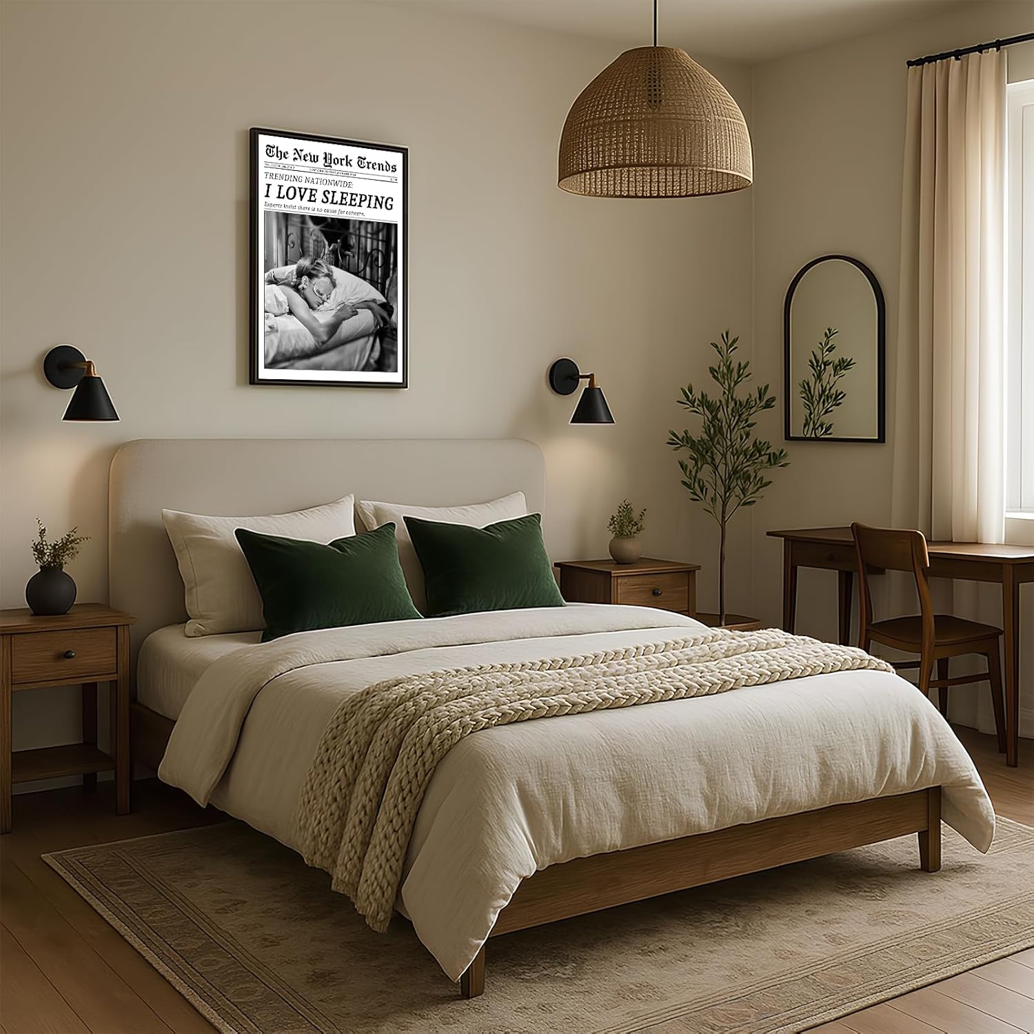 Vintage I Love Sleeping Canvas Wall Art - Black & White New York Headline Print | 8x10in Framed Decor