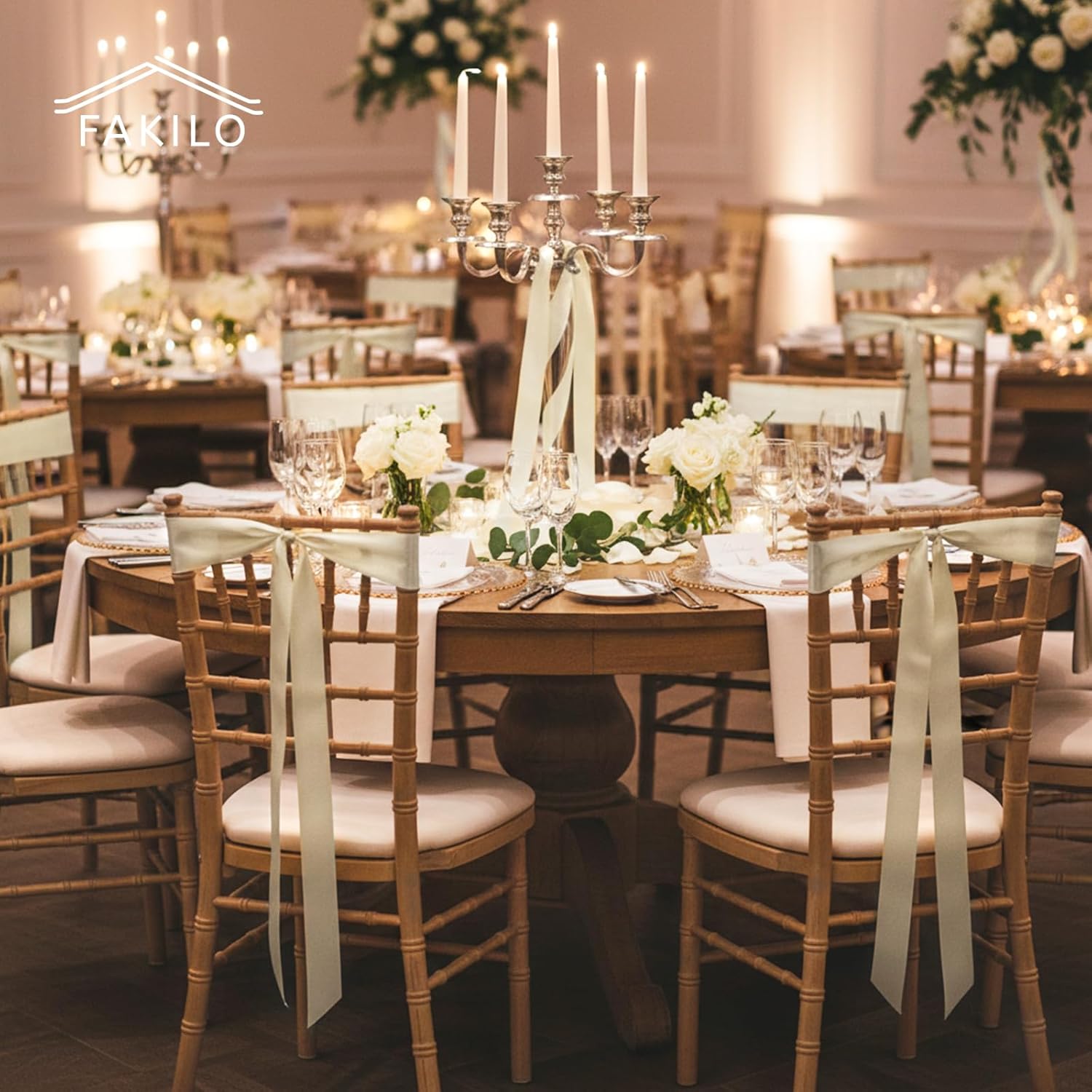 Skiennix Wedding Chair Decorations - 24 Pcs Satin Ribbon Bows in Elegant Ivory White
