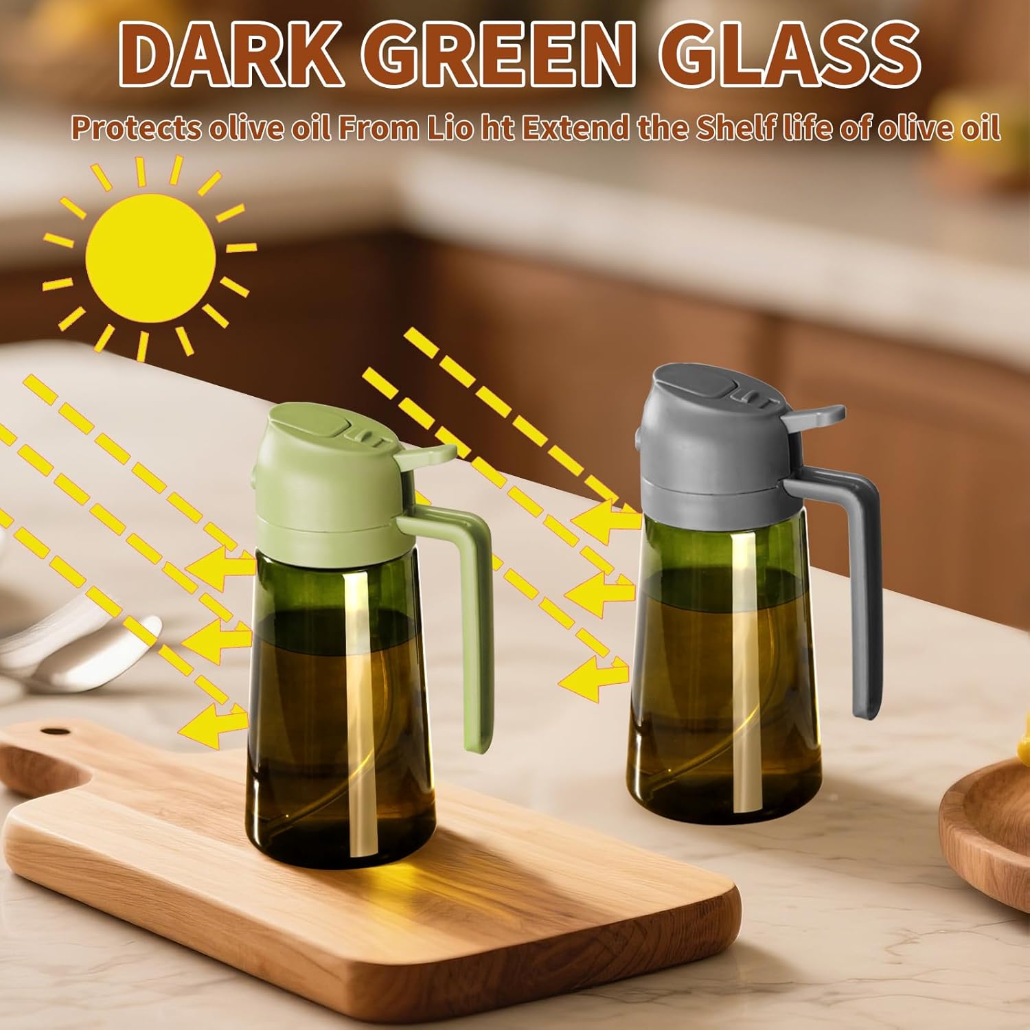 Sweet View Olive Oil Dispenser & Sprayer - 16oz Light-Proof Glass Pourer for Cooking & BBQ