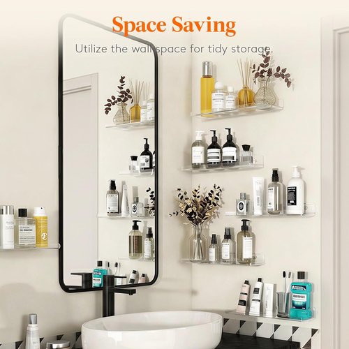 Lifewit Acrylic Floating Shelves - Versatile Wall Organizer for Makeup, Perfume & Decor | 14" Clear, 4 Pack