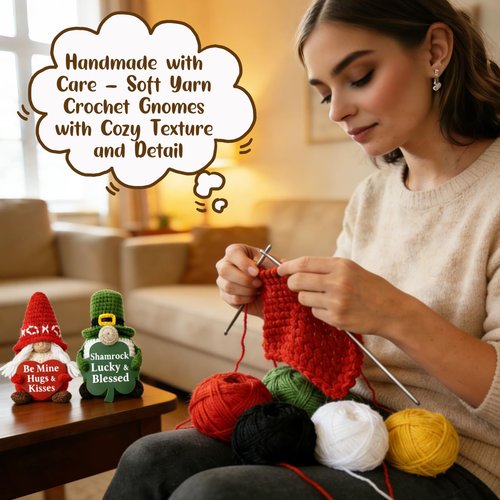 Frabaca Handmade Crochet Gnome Decor Set, Cute Holiday Gnomes Ornaments for Home Office Desk, Sweet Love & Lucky Gnome Gifts for Women Men Bestie Sister Boyfriend Girlfriend Friendship Birthday