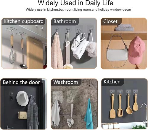 Adove Heavy Duty Adhesive Hooks - 20 Pack Transparent Self-Adhesive Wall & Ceiling Hooks | 22lb Max Capacity
