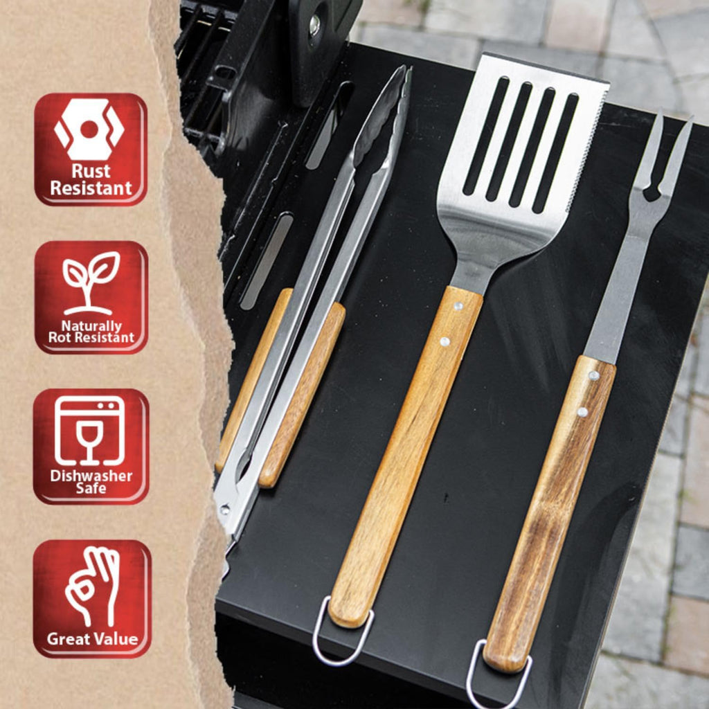 BBQ-AID Pro BBQ Metal Spatula - 17" Stainless Steel with Serrated Edge & Acacia Wood Handle