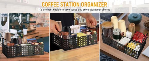 DYGZBLHT Coffee Bar Organizer, Metal Countertop Station With Handles, Coffee Pods Holder, Tea Condiment Organizer, Mesh Black