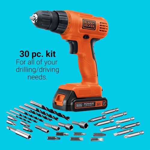 BLACK+DECKER 20V MAX POWERCONNECT Cordless Drill Driver - 30 Piece Bit Set, Battery & Charger Included