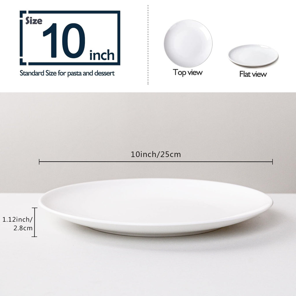 YALONG White Dinner Plates Set of 6, 10 Inch Ceramic Plates – White Porcelain Dinner Plates for Kitchen, Serving & Everyday Use, Microwave & Dishwasher Safe, 25.4Cm