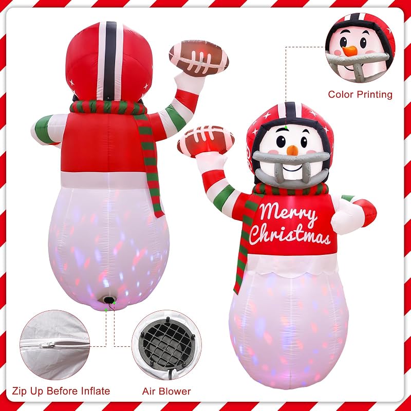 6ft Christmas Inflatable Snowman Football – OurWarm, Neon LED Yard Decor – Variation: Football Snowman