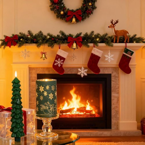 Lezonic Flameless Christmas Candles - Remote-Controlled Green Tree Flickering LED | Set of 4 Real Wax Decor
