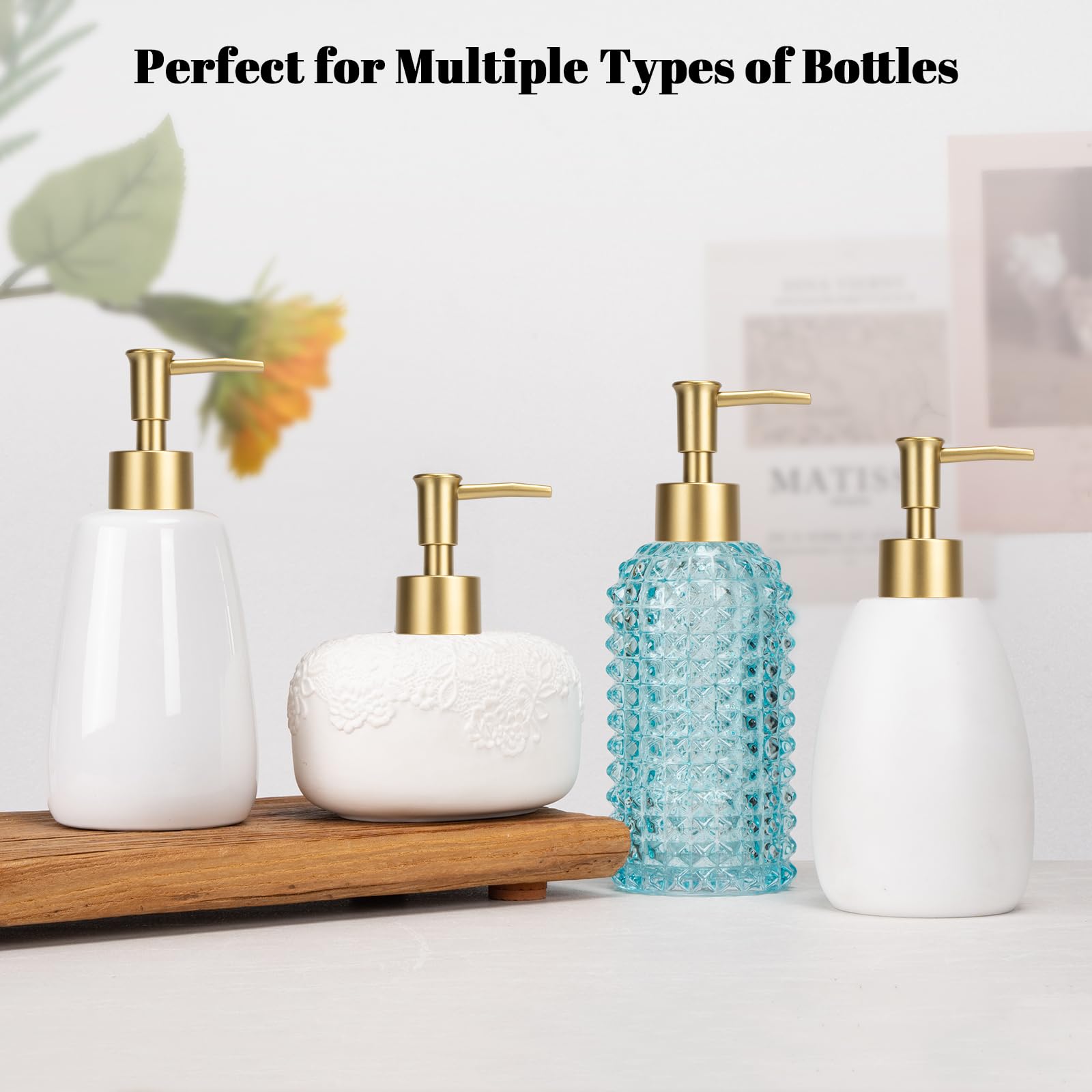 Plastic Soap Dispenser Pump Replacement for Standard 28/400 Thread Size for Your Lotion or Dish Soap Refill Dispenser Kitchen Bathroom 2 Pack(Gold)