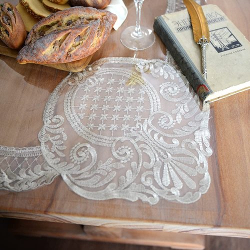 ARTABLE Vinyl PVC Rectangle Tablecloth Waterproof Clear Table Cover with Champagne Lace Macrame Border for Wedding Kitchen Home Outdoor Indoor Holidays Party Decor (Stone, 60 x 120 Inch)
