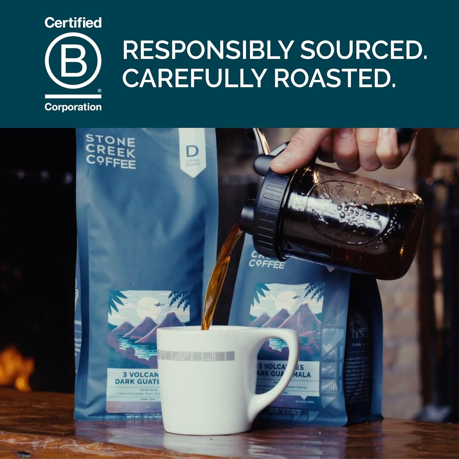 Stone Creek Coffee Dark Roast Whole Bean Coffee - Smooth & Fresh 12 Ounce Pack | Dark Chocolate Notes