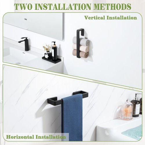 Alise Black Towel Bar, 8 Inch Towel Racks for Bathroom Wall Mounted, SUS304 Stainless Steel Bathroom Towel Holder, Space-Saving Hand Towel Holder, Towel Rail Hanger for Wall, Kitchen
