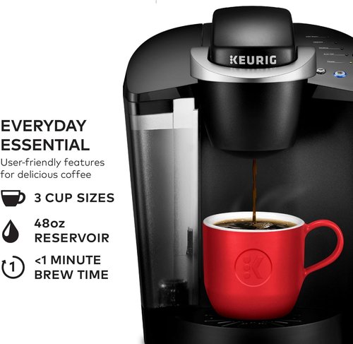 Keurig K-Classic Single Serve Coffee Maker - 3 Brew Sizes, 48oz Reservoir, Sleek Black Finish