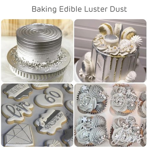 Cherrysea Silver Edible Luster Dust - Food Grade Cake Decoration Powder | 10 Grams for Baking & Desserts