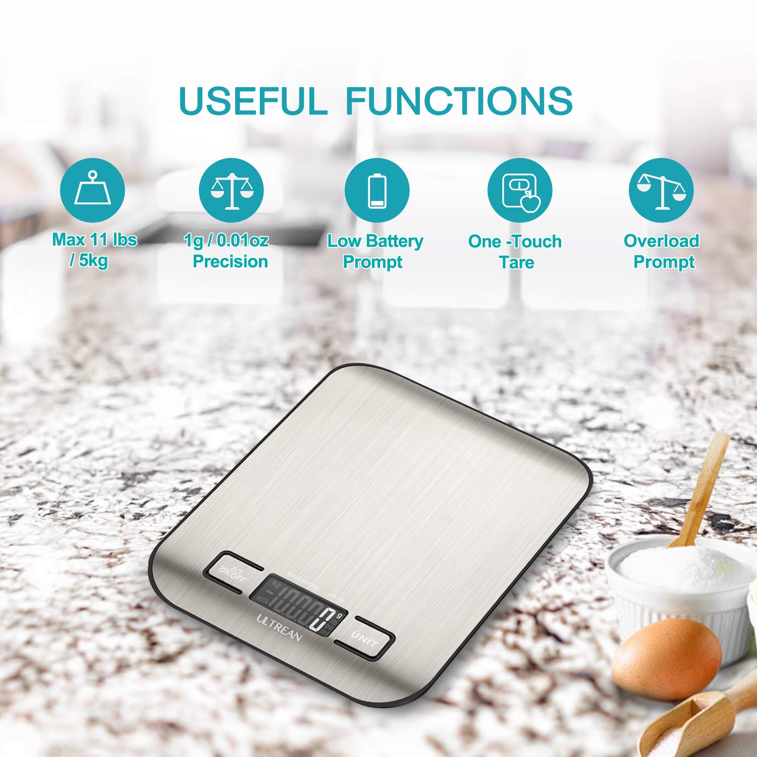 Ultrean Digital Kitchen Scale - Precision Weight Measurement in Grams & Ounces | 11lb Capacity, Stainless Steel