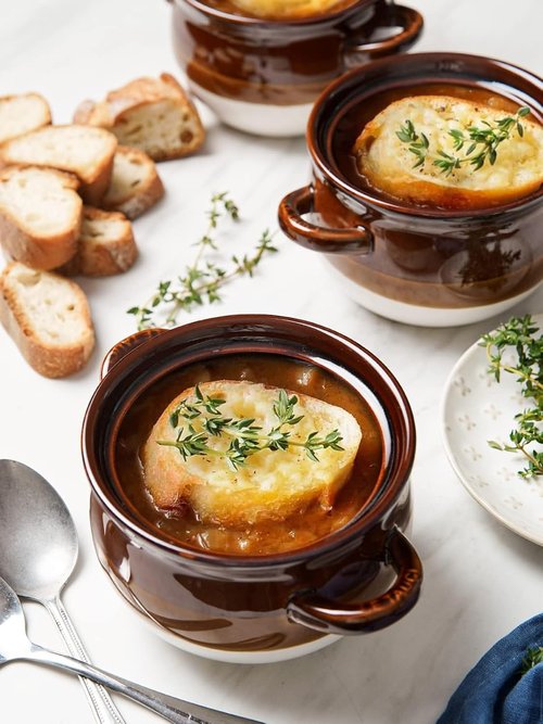 LE TAUCI French Onion Soup Bowls - 22 Ounce Ceramic Crocks with Handles | Oven Safe Set of 4 for Soup & Stews