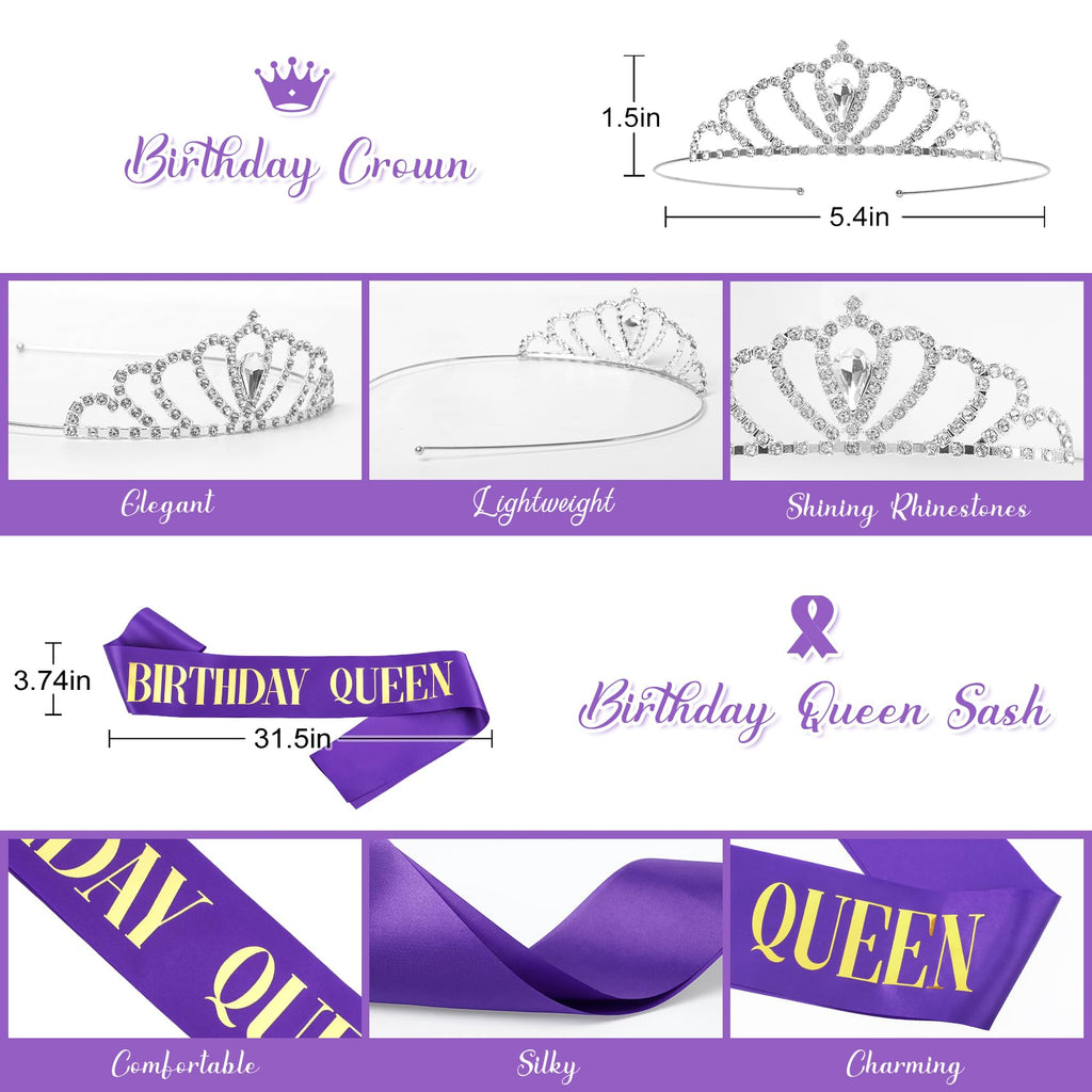 Amandir Purple Birthday Decorations for Women, Pastel Pink and Purple Balloons Foil Table Cloth Sash Crown Fringe Curtains Happy Birthday Banner Circle Garland Butterfly Cake Topper Party Supplies
