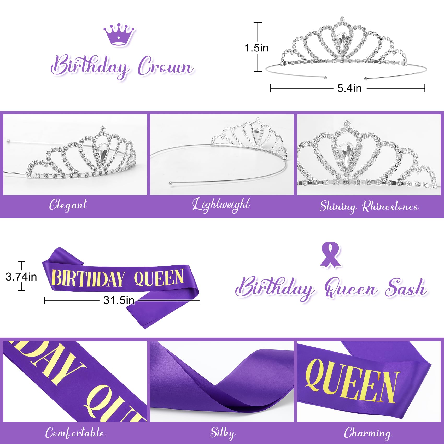 Amandir Purple Birthday Decorations for Women, Pastel Pink and Purple Balloons Foil Table Cloth Sash Crown Fringe Curtains Happy Birthday Banner Circle Garland Butterfly Cake Topper Party Supplies