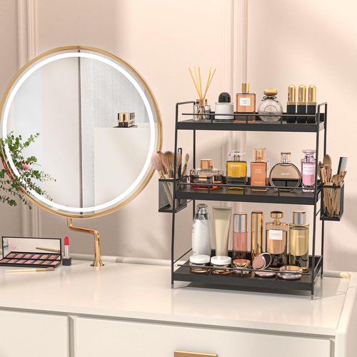 Bathroom Counter Organizer,Bathroom Countertop Organizer with Baskets,Vanity Organizers,Counter Shelf,Countertop Storage, Makeup Organizers(Black)