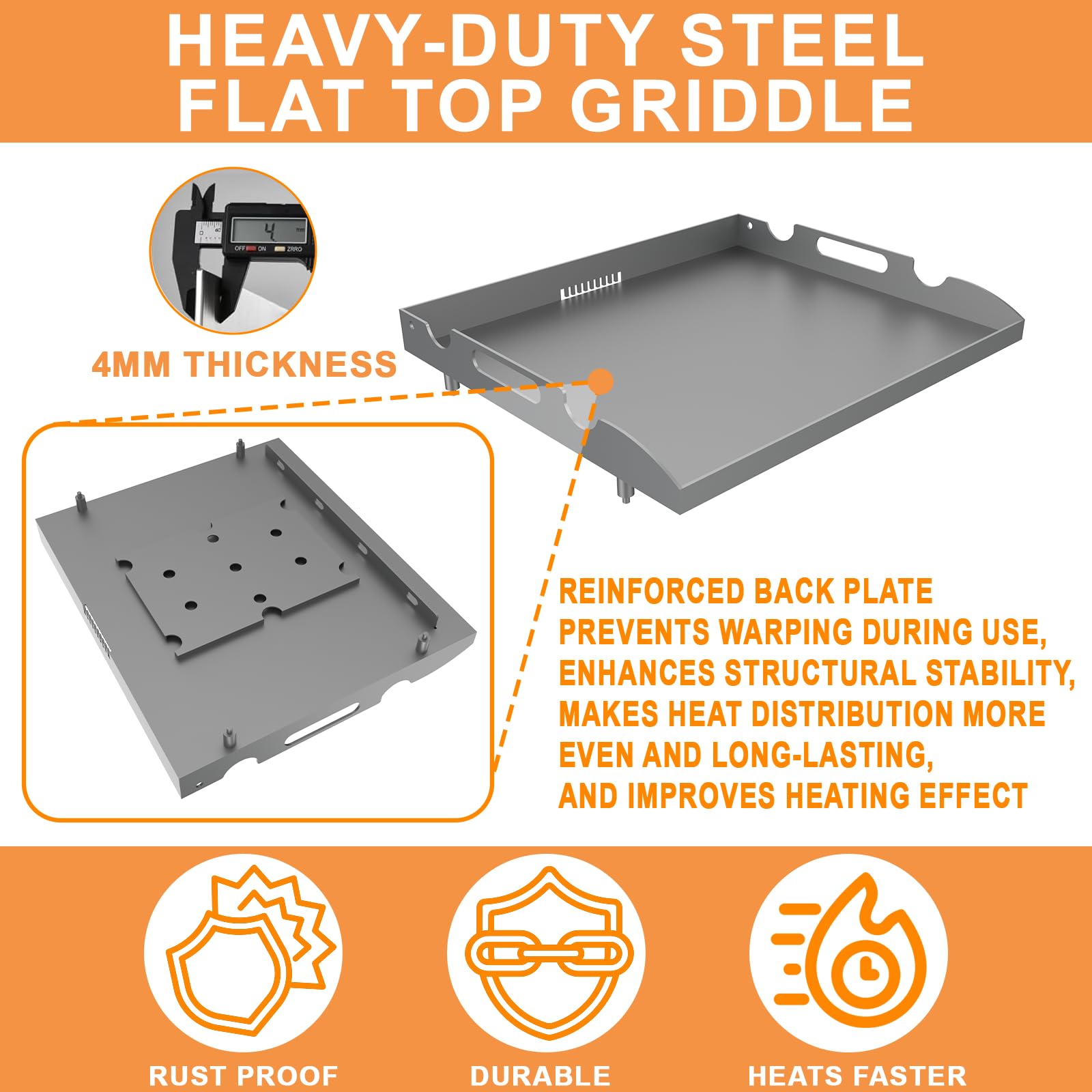 Upgrade Griddle Top Replacement for Blackstone 17" TableTop Griddle w/Rear Grease System, Flat Top Griddle for Blackstone Accessories 1814 1819 Adventure Ready 1832 1971, Heavy-duty Steel Grill Plate