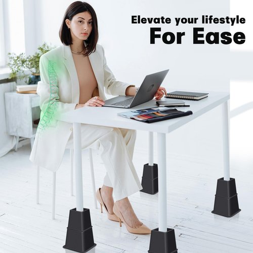Bed Risers 8 inch Heavy Duty,Elevation in Heights 3, 5, 8 Inch，Adjustable Furniture Risers for Chair Table and Desk Legs Lifting (6 Pack,Black)