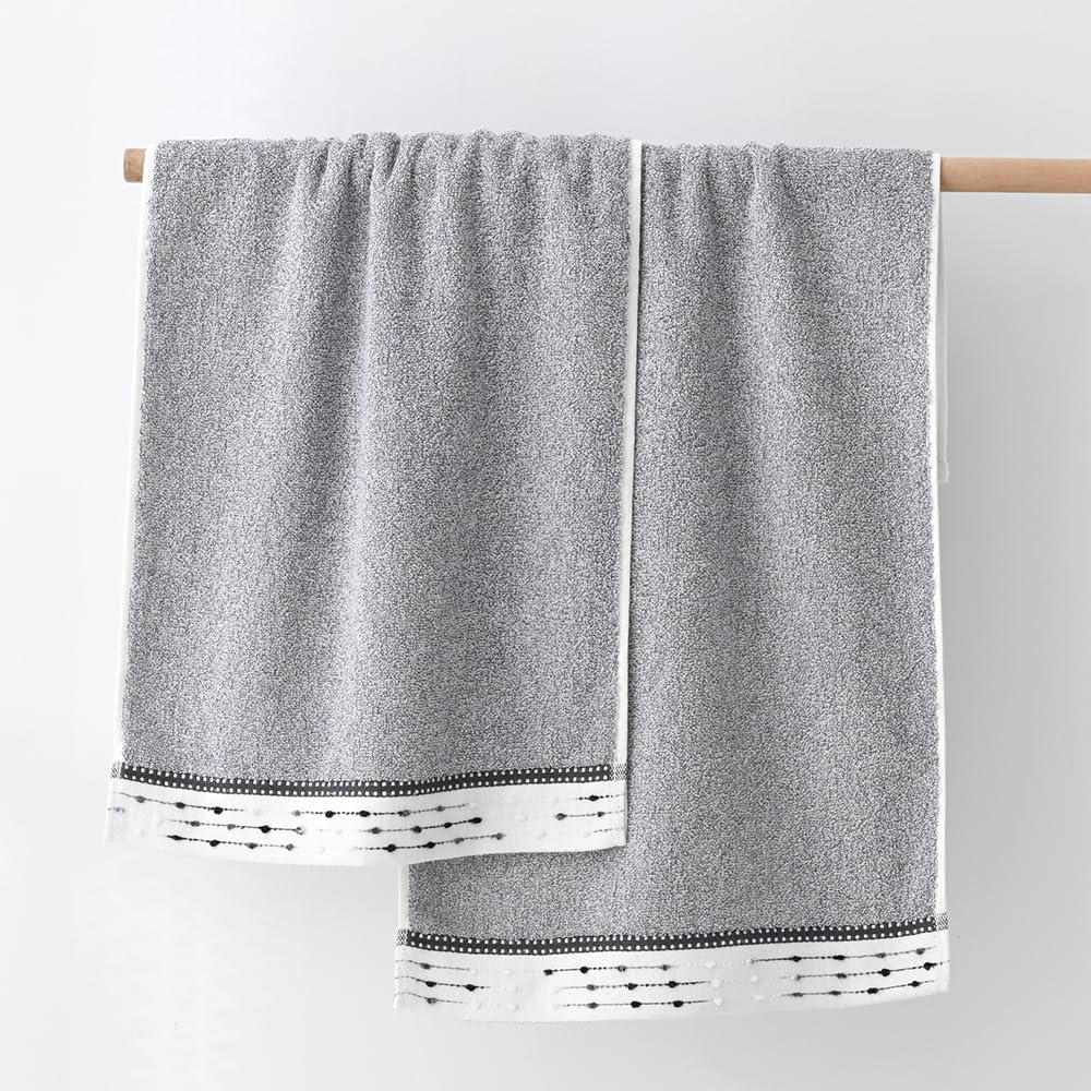YiLUOMO Grey Hand Towels Tiny Furball Decorative Design Super Soft 100% Terry Cotton Highly Absorbent Bathroom Hand Towel for Home, Hotel, Spa, Pool, Gym 13 x 29 Inch, 2 Pack