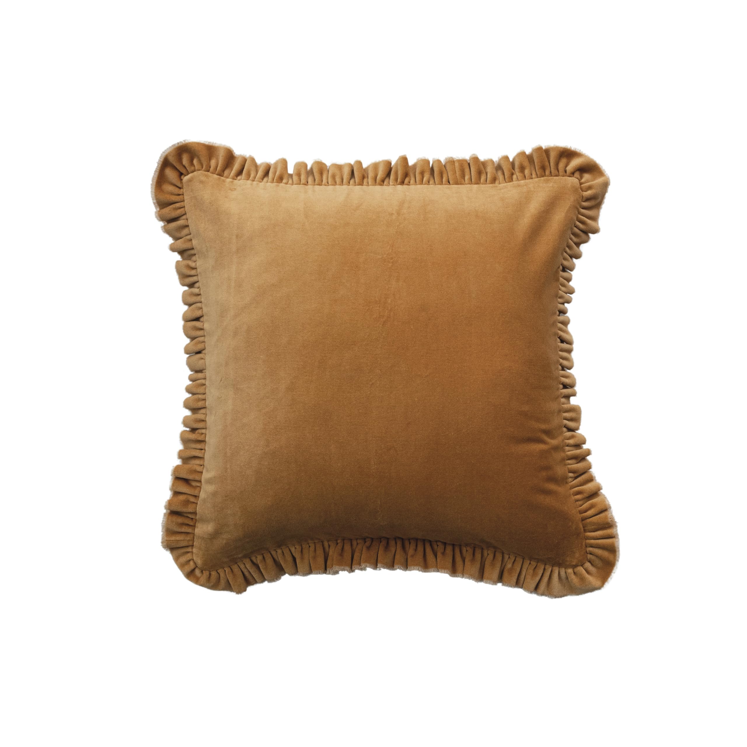 Creative Co-Op Velvet Ruffled Square Pillow, Mustard