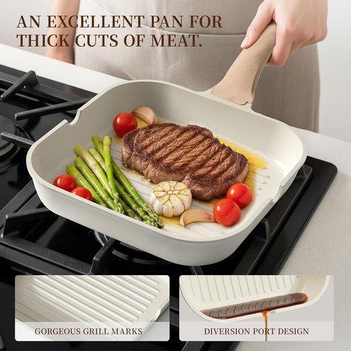 Kikcoin 16-Piece Non-Stick Ceramic Cookware Set - Induction-Compatible Kitchen Pots & Pans, White