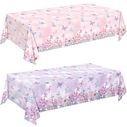 LINHAXM 4 Pack Butterfly Tablecloths, Butterfly Birthday Decorations for Kids' & Girls' Birthdays, Disposable Table Covers, 54 x 108 Inche