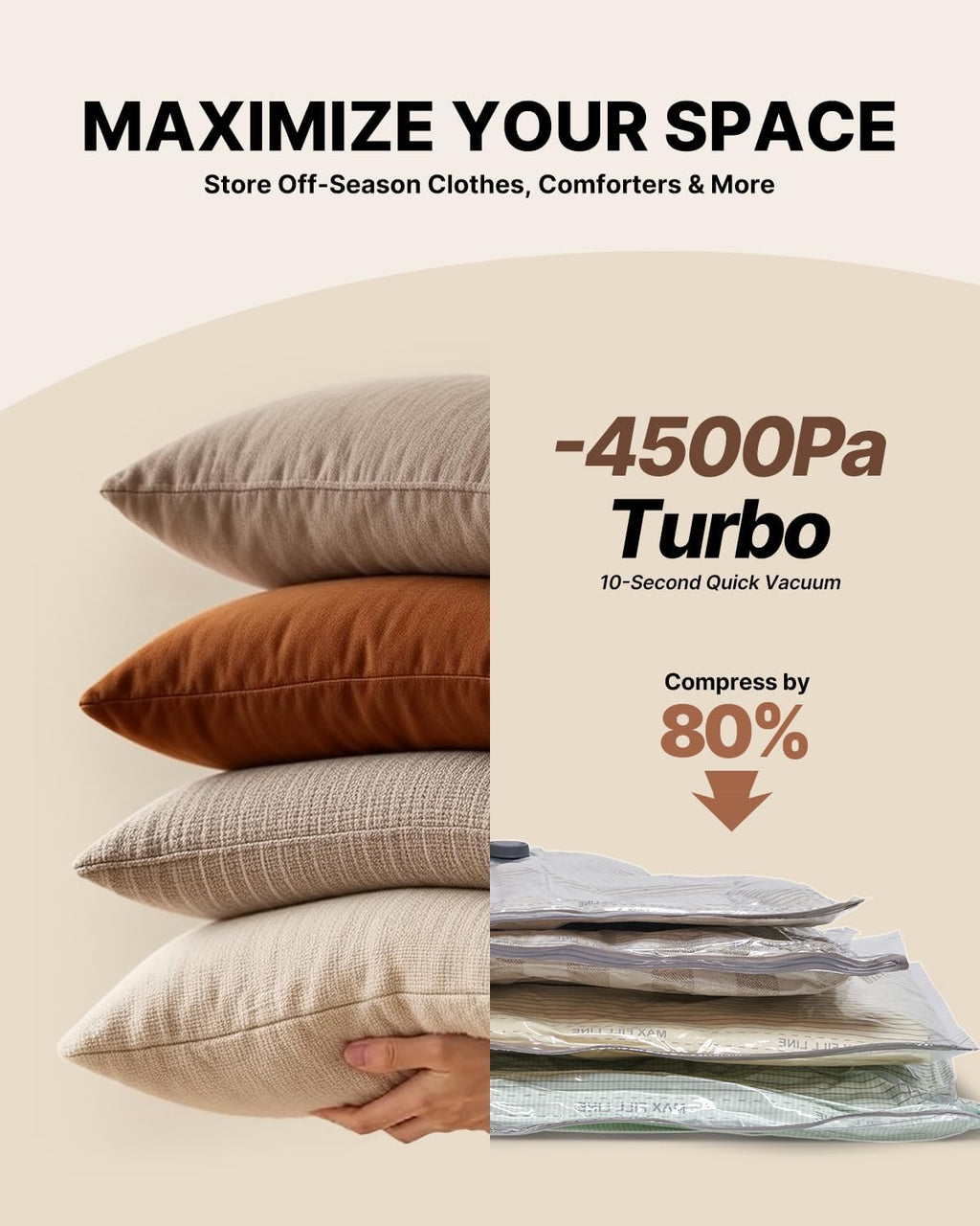 VINTAR Vacuum Seal Bags - 24 Pack Space Saver Set with Rechargeable Cordless Pump for Travel & Storage