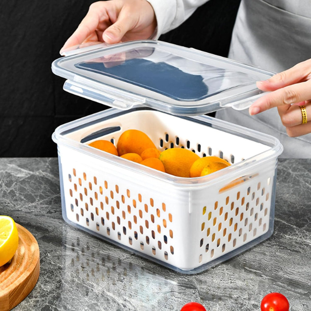 Skiennix Food Storage Containers - 4-in-1 Multipurpose with Removable Colander | Transparent Plastic, Gray (M+L)