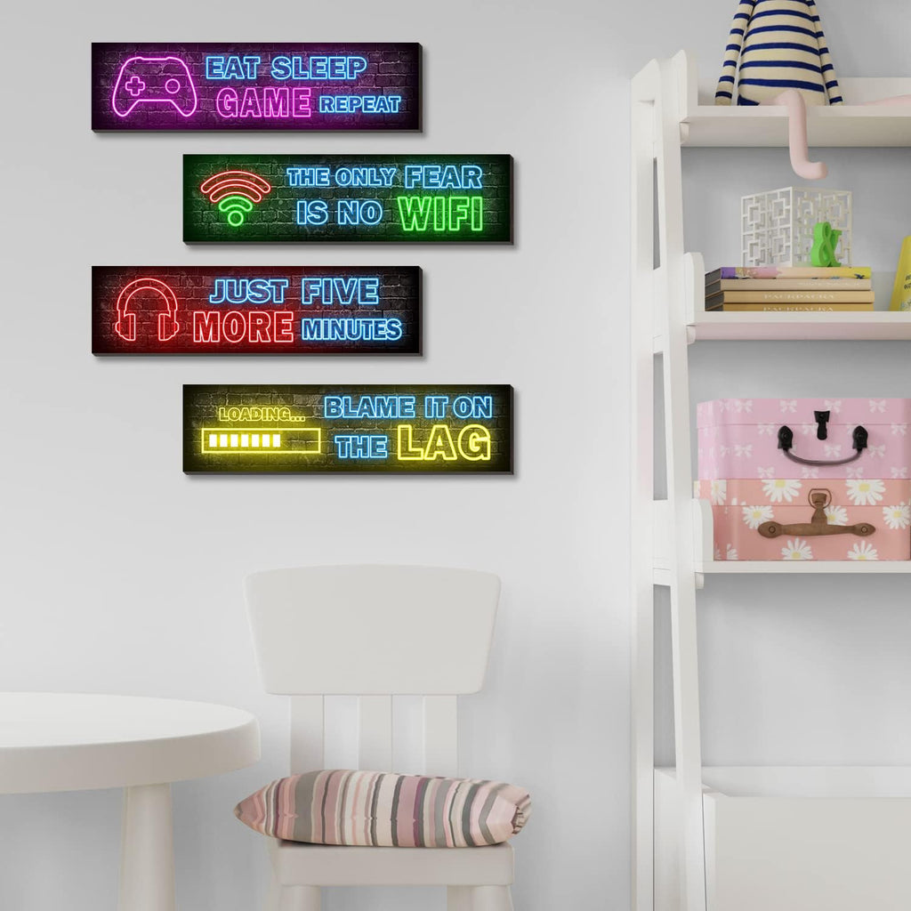 Skiennix Neon Gaming Posters - 4 Pcs Set for Teen Boys Room Decor | Vibrant Wall Art for Bedrooms