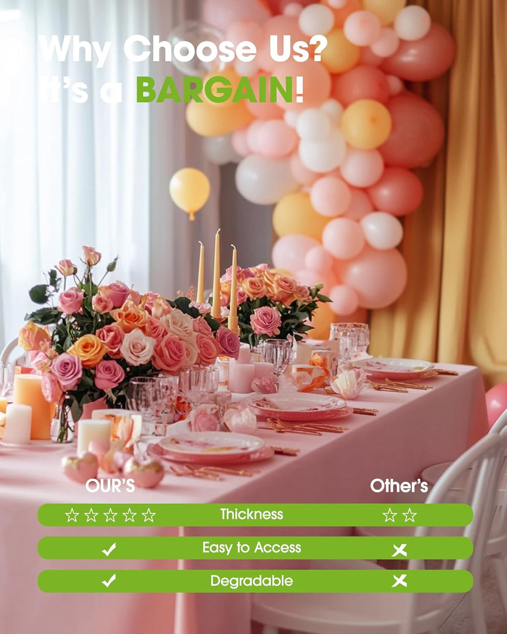 Pureegg Disposable Plastic Tablecloths - 10 Pack, 54 x 108 Inch, Leakproof & Sturdy, Pink for Easter & Celebrations