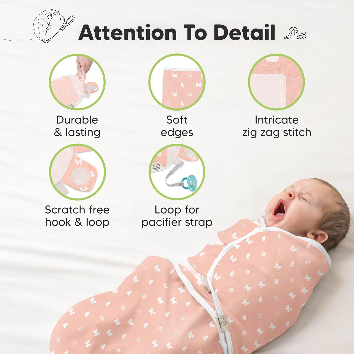 Skiennix Organic Baby Swaddle Sleep Sacks - Soft & Snug for Newborns 3-6 Months | Butterflies, Large 3-Pack