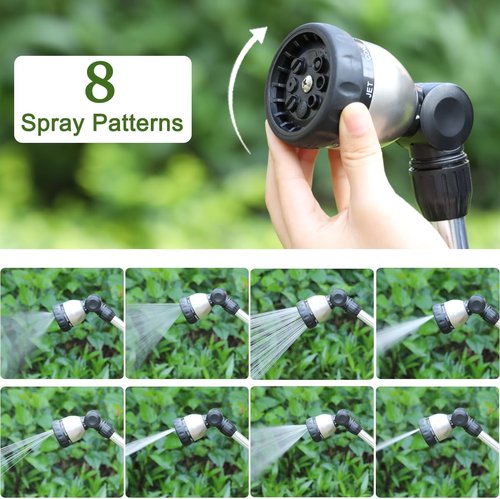 FANHAO Heavy Duty Watering Wand - 16-Inch Metal Hose Nozzle with 8 Spray Patterns & Thumb Control