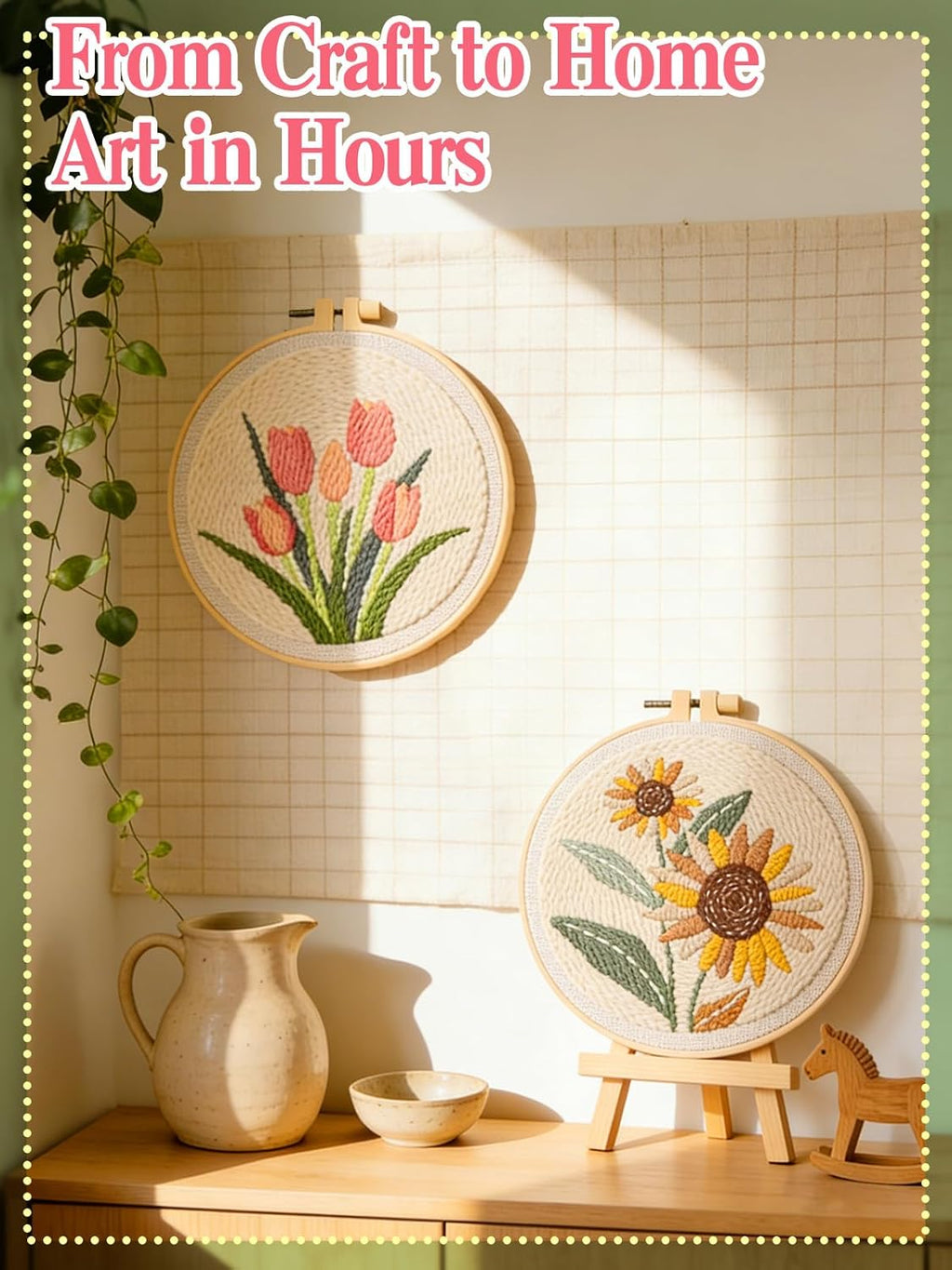Tulip Punch Needle Kit for Beginners - Step-by-Step Guide, Fabric, Hoop, Needle & Yarns Included