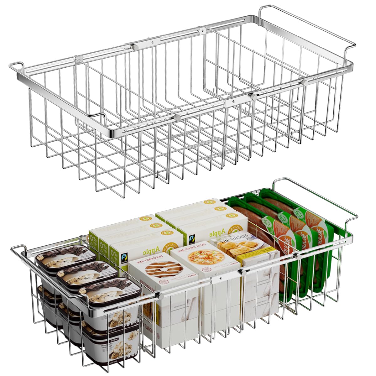 Homics Large Freezer Baskets for Chest Freezer with Dividers, Deep Freezer Organizer Bins Expandable 15.5"~24.5", Hanging Storage Container Baskets for Chest Freezer Sort Frozen Meats