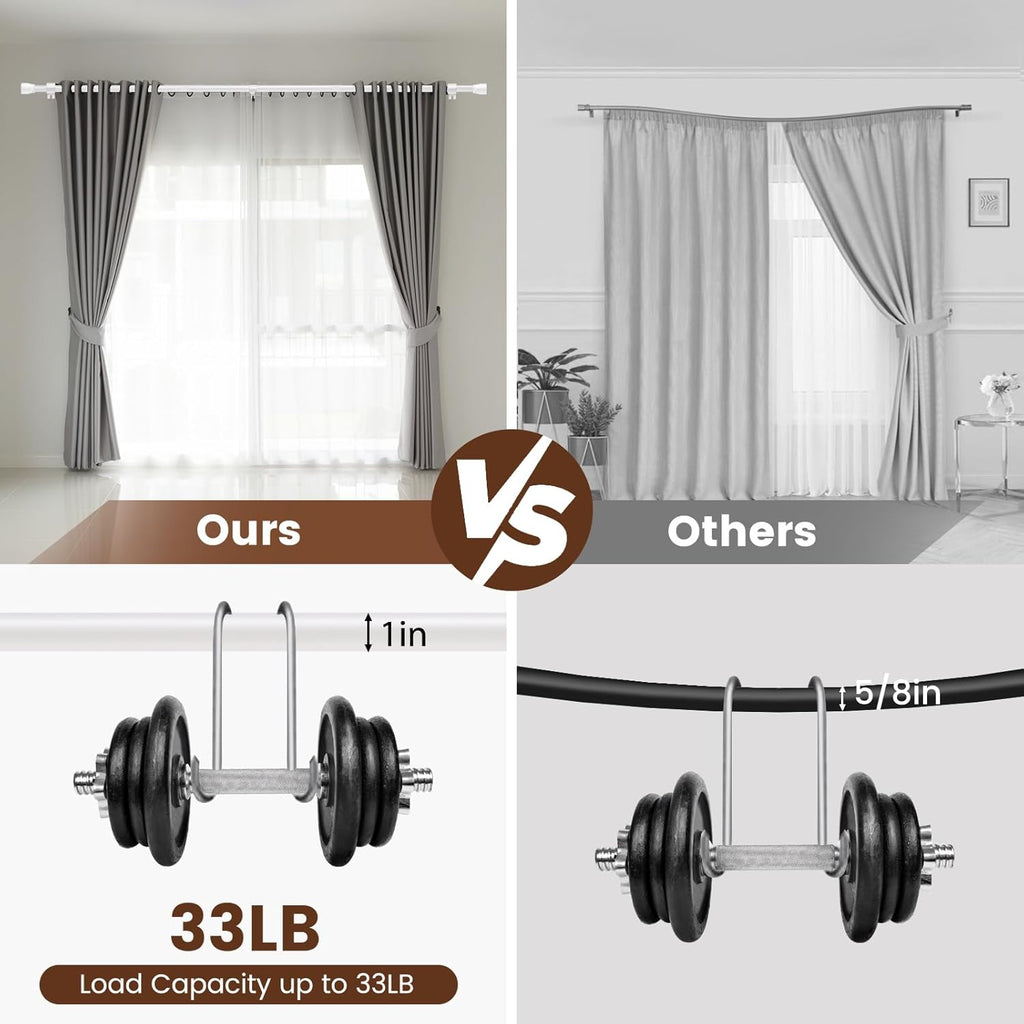 Skiennix 1” Diameter Adjustable Curtain Rod - Heavy Duty Metal, 30-90 Inch, Matte White, 2 Pack