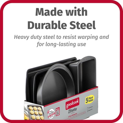 GoodCook Everyday Nonstick Steel Bakeware Set - 5-Piece Durable Gray Baking Essentials