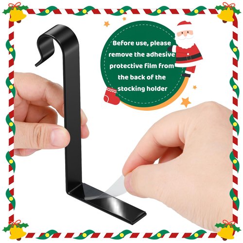 SPSHENG Christmas Stocking Holders for Mantle, Stocking Holders for Mantle Set 4, Fireplace Stocking Hangers for Tickness Mantel, Metal Hooks Garland Hanger for Christmas Party Home Decoration-Black