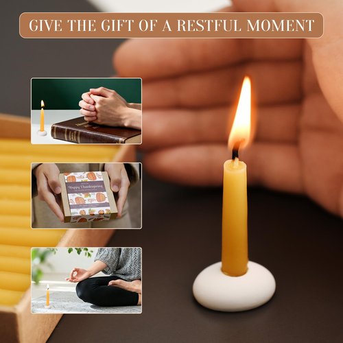 DEYBBY 20 Minute Beeswax Meditation Candles for Thanksgiving - 24pcs Mini Beeswax Taper Candle Gift Set with 2 Small Candle Holders