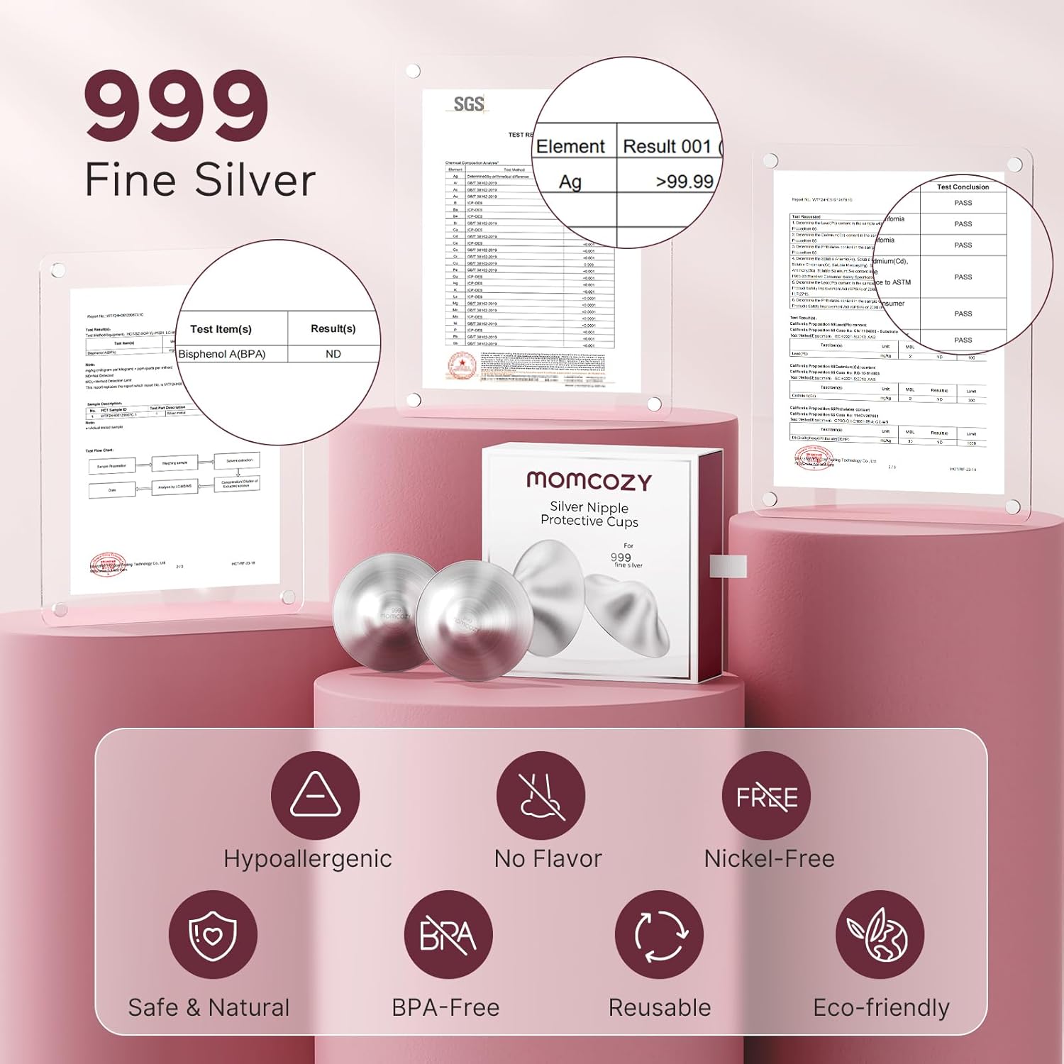 Momcozy 999 Silver Nipple Shields - Hole-Free Design for Breastfeeding Essentials | Regular Size