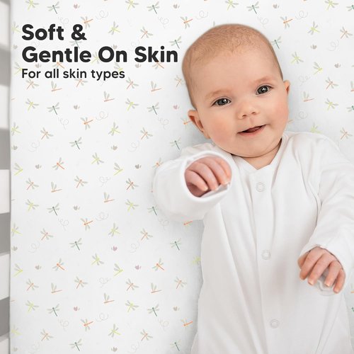 KeaBabies Organic Crib Sheets - 2-Pack Fitted Jersey Cotton for Baby Bed | Soft & Breathable 52x28 (Meadow)