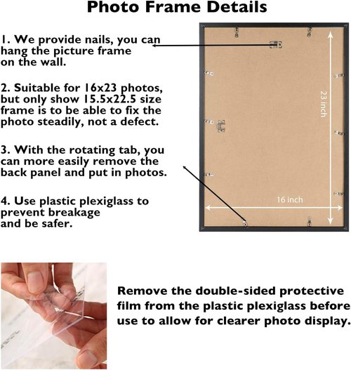 JCJMY 16x23 Black Picture Frame - Versatile Wall Gallery Frame for Horizontal & Vertical Photos
