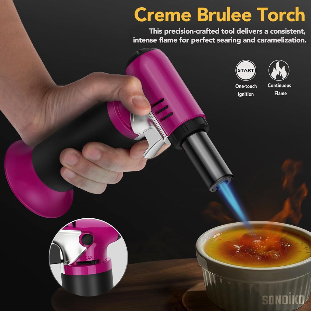 Sondiko Butane Torch - Refillable Soldering Lighter with Adjustable Flame | Pink & Black Design