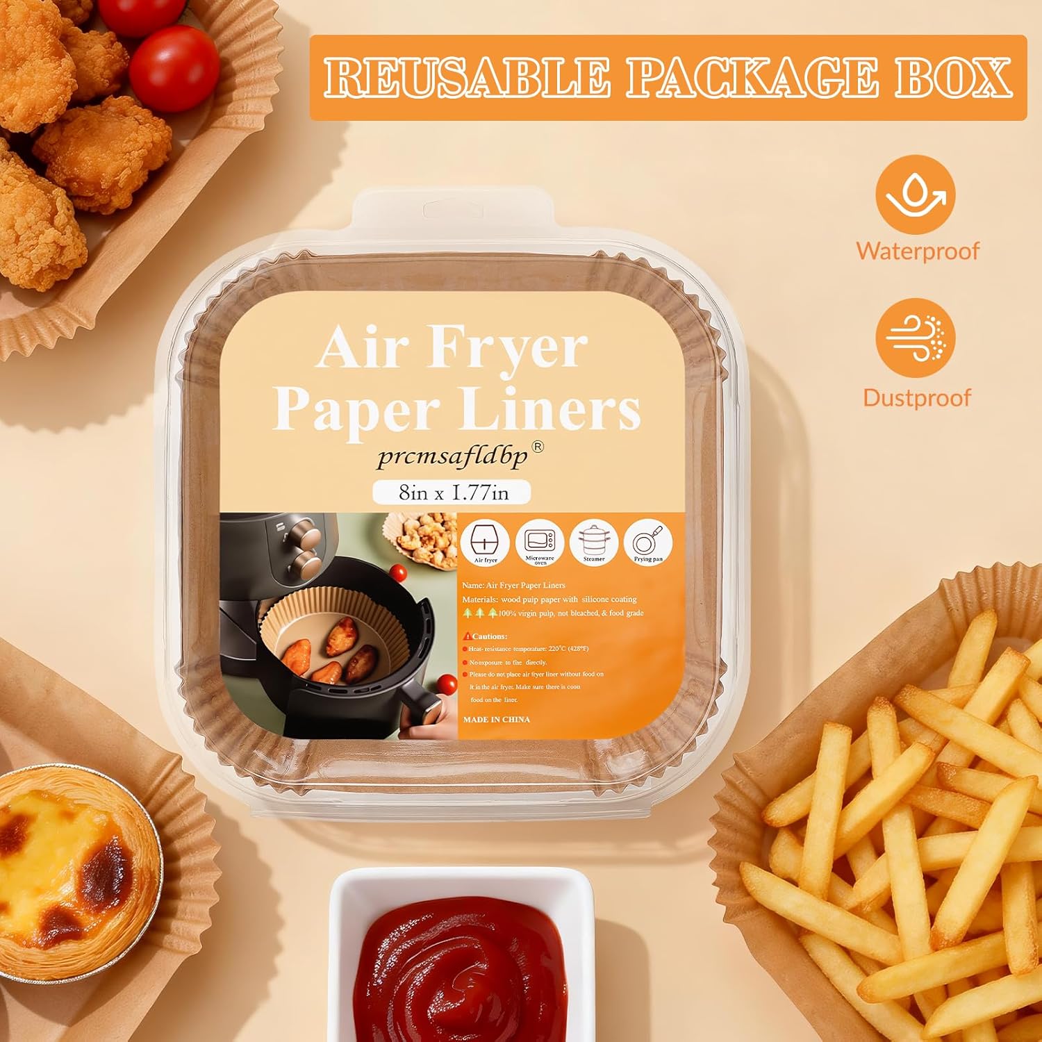 Air Fryer Liners - 125 Pcs Non-Stick Disposable Square Liners | 8 Inch, Heat Resistant Up to 450°F